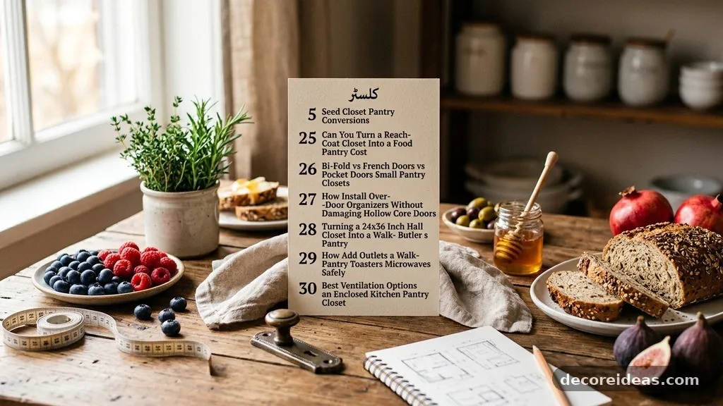 کلسٹر 5 (Seed: Closet to Pantry Conversions) 25. Can You Turn a Reach-In Coat Closet Into a Food Pantry? (Cost & Steps) 26. Bi-Fold vs French Doors vs Pocket Doors for Small Pantry Closets 27. How to Install Over-the-Door Organizers Without Damaging Hollow Core Doors 28. Turning a 24x36 Inch Hall Closet Into a Walk-In Butler's Pantry 29. How to Add Outlets to a Walk-In Pantry for Toasters and Microwaves Safely 30. Best Ventilation Options for an Enclosed Kitchen Pantry Closet