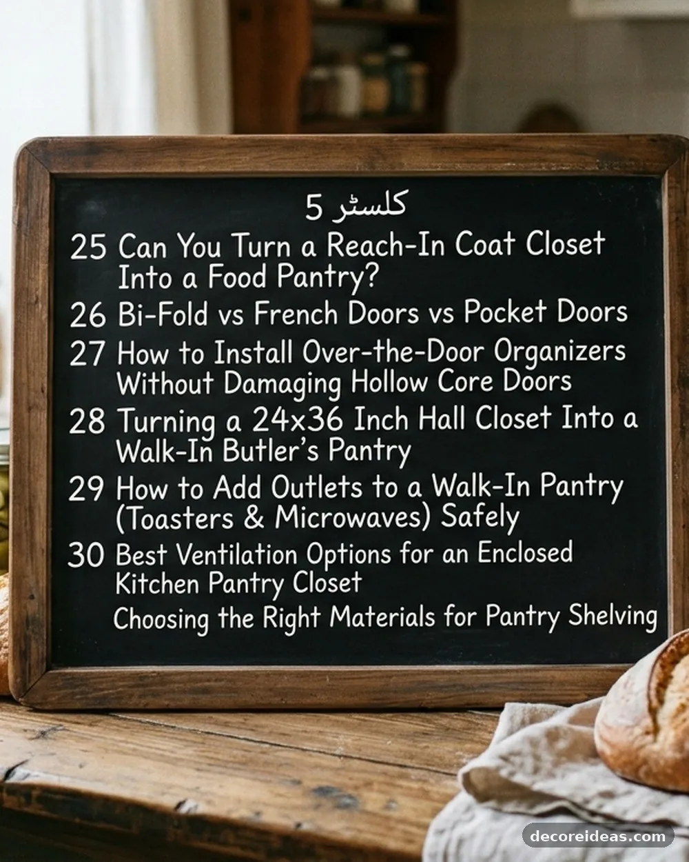 Choosing the Right Materials for Pantry Shelving - کلسٹر 5 (Seed: Closet to Pantry Conversions) 25. Can You Turn a Reach-In Coat Closet Into a Food Pantry? (Cost & Steps) 26. Bi-Fold vs French Doors vs Pocket Doors for Small Pantry Closets 27. How to Install Over-the-Door Organizers Without Damaging Hollow Core Doors 28. Turning a 24x36 Inch Hall Closet Into a Walk-In Butler's Pantry 29. How to Add Outlets to a Walk-In Pantry for Toasters and Microwaves Safely 30. Best Ventilation Options for an Enclosed Kitchen Pantry Closet
